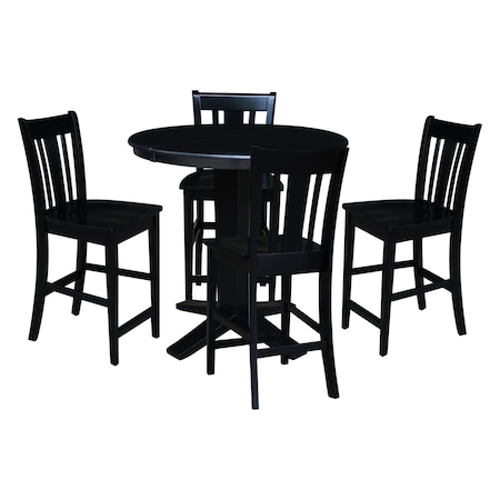 International Concepts 36 in. Solid Wood Round Extension Dining Table with 4 Counter Height Stools in Black K46-36RXT-23B-S102-4